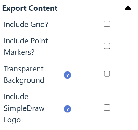 The Export Content section of the export panel